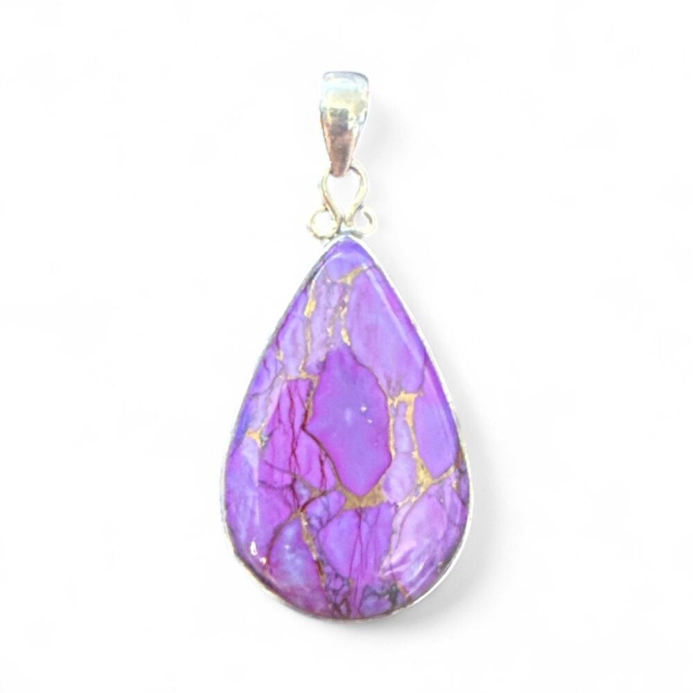Pear-shaped Sugilite (Purple Turquoise) and sterling silver Pendant NWT